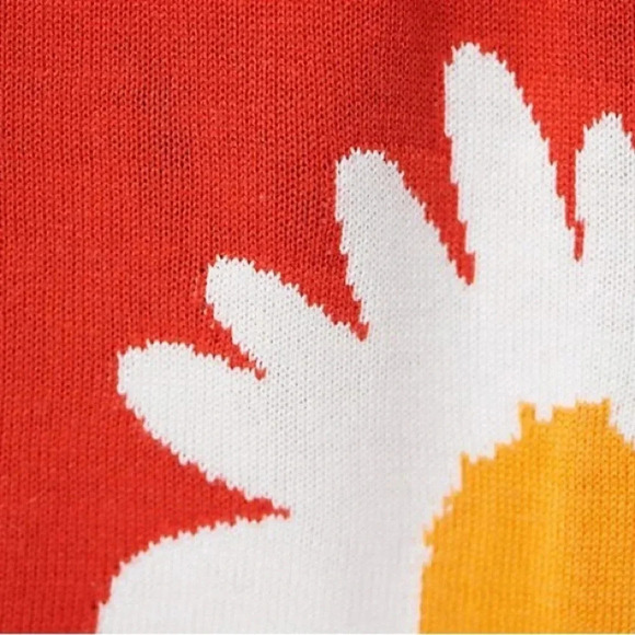 LAURIE FELT | “As Is” Cashmere Blend Daisy Print V-Neck Orange Sweater Size XL - Picture 7 of 9